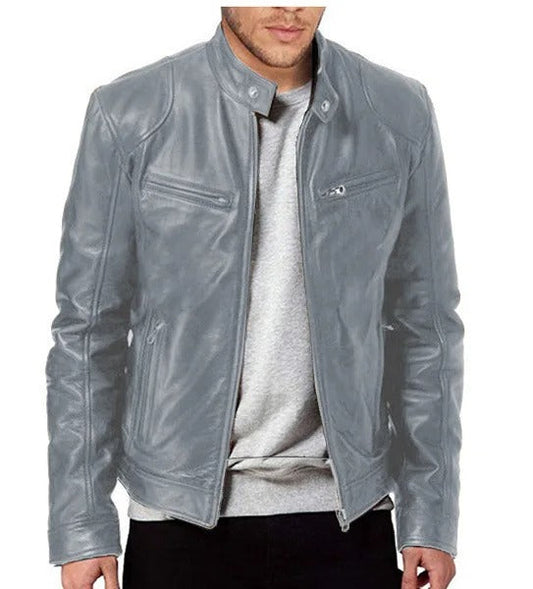 Blouson Cuir Noir Homme Zippé Moderne - PanierRoyale