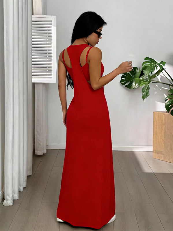 Robe longue Femme Effet Deux Pièces Découpes Latérales