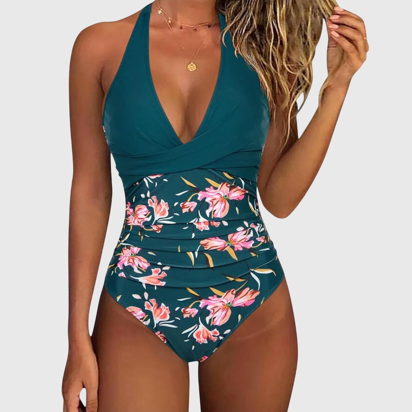 Maillot de bain une pièce Femme Col V croisé Froncé Halter - PanierRoyale