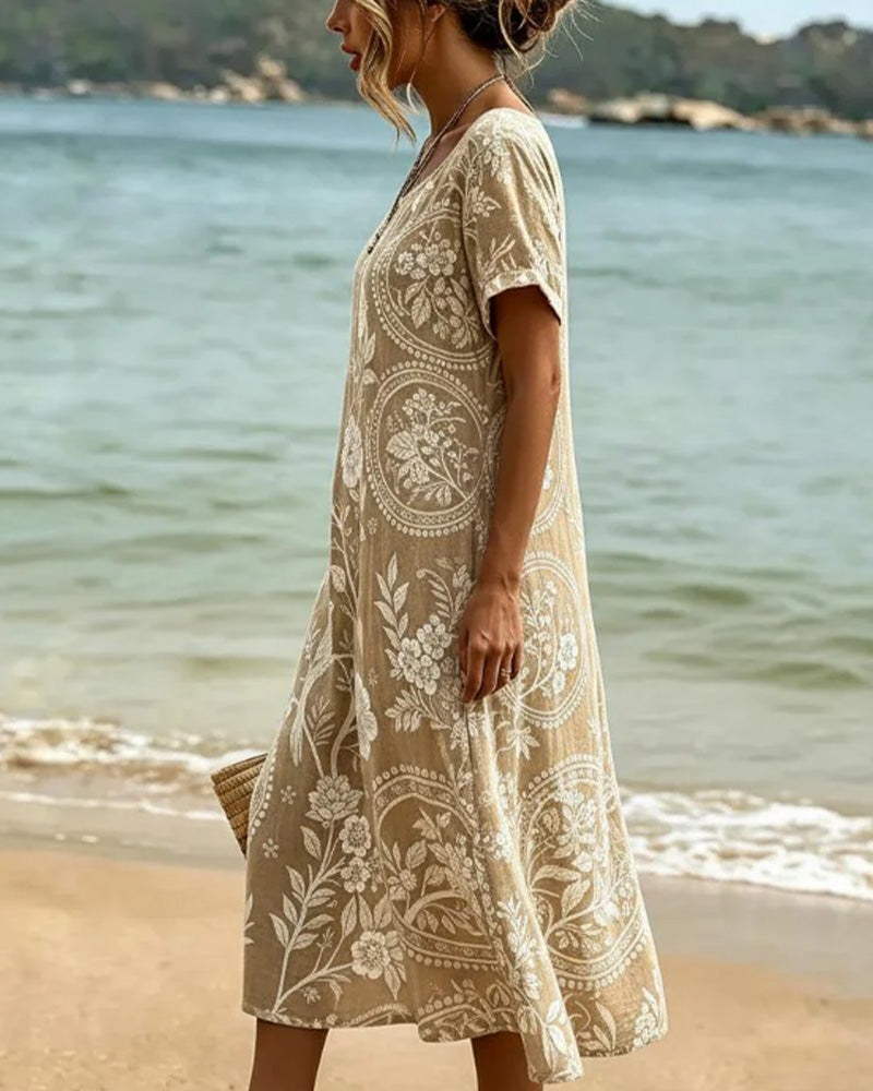 Robe midi Femme Coton Imprimé Floral Style Bohème