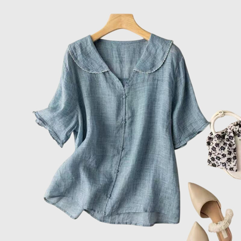 Blouse Femme Manches Courtes Boutons Décontractée