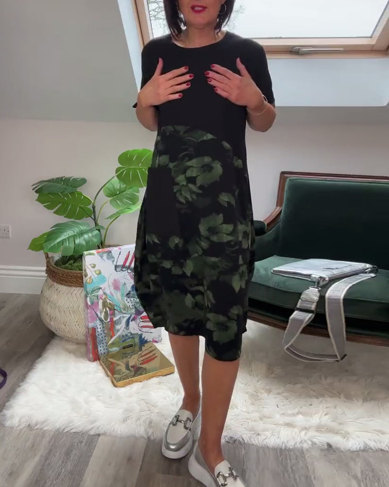 Robe Femme Patchwork Floral Coupe Droite Décontractée