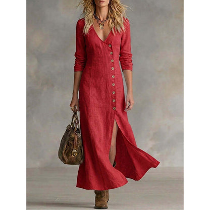 Robe Chemise Femme Vintage Manches Longues Coupe Midi