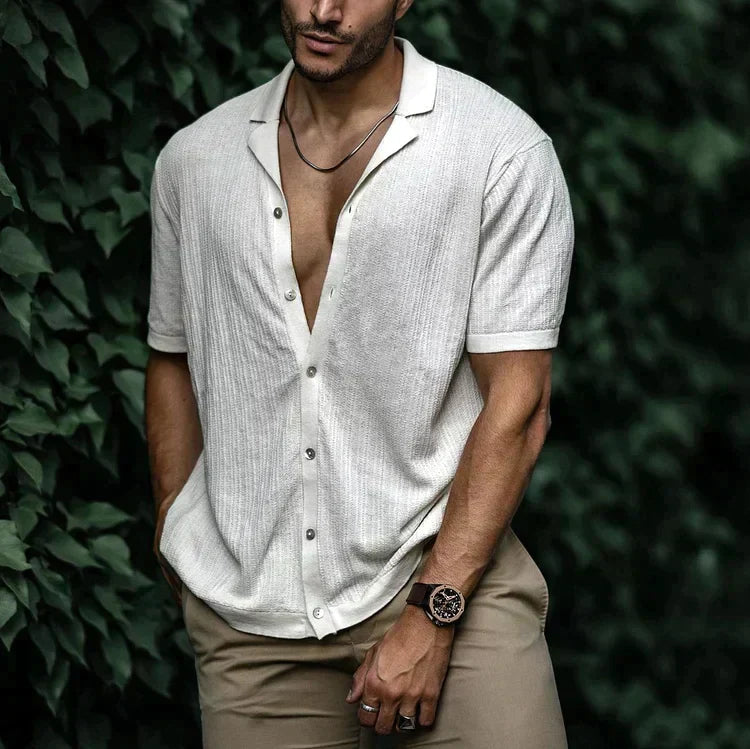 Chemise Homme Coton Lin Manches Courtes Élégante