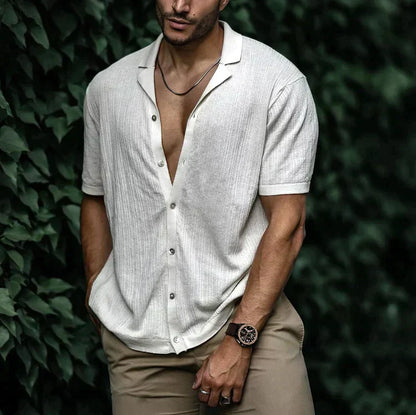 Chemise Homme Coton Lin Manches Courtes Élégante