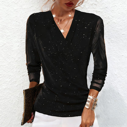 Blouse Femme Col en V Manches Longues Coupe Croisée
