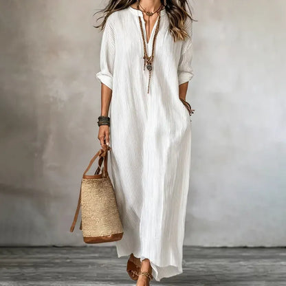 Robe maxi Femme Col en V Manches longues Coupe rayée