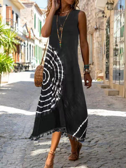 Robe Midi Femme Sans Manches Imprimée Coupe Confortable