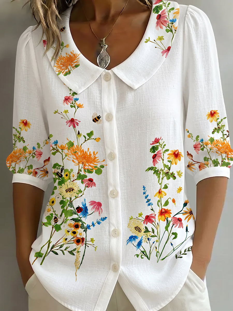 Blouse Femme Coton Lin Coupe Vintage Élégante