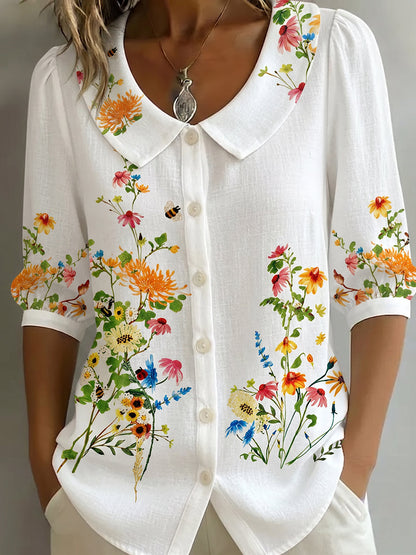 Blouse Femme Coton Lin Coupe Vintage Élégante