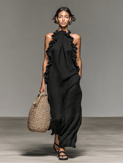 Robe maxi Femme Sans Manches Volants Poches
