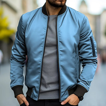 Blouson Homme Sport Cuir Col Montant Casual
