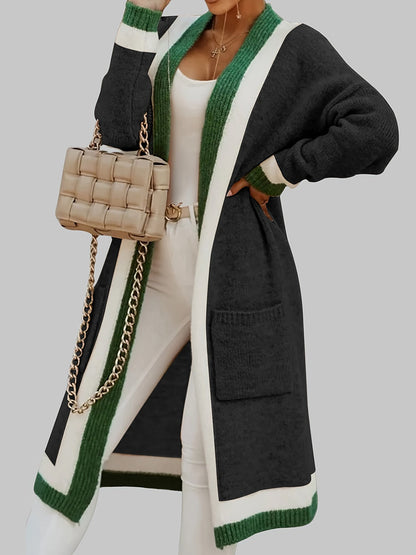 Cardigan Laine Douce avec Poches et Ourlet Contraste