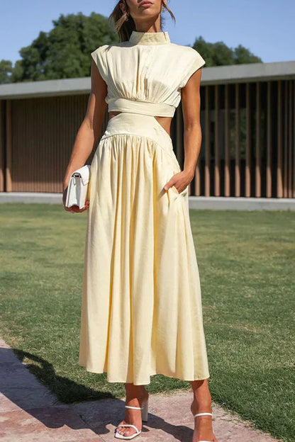 Robe Longue Femme Décontractée en Plissé Élégant