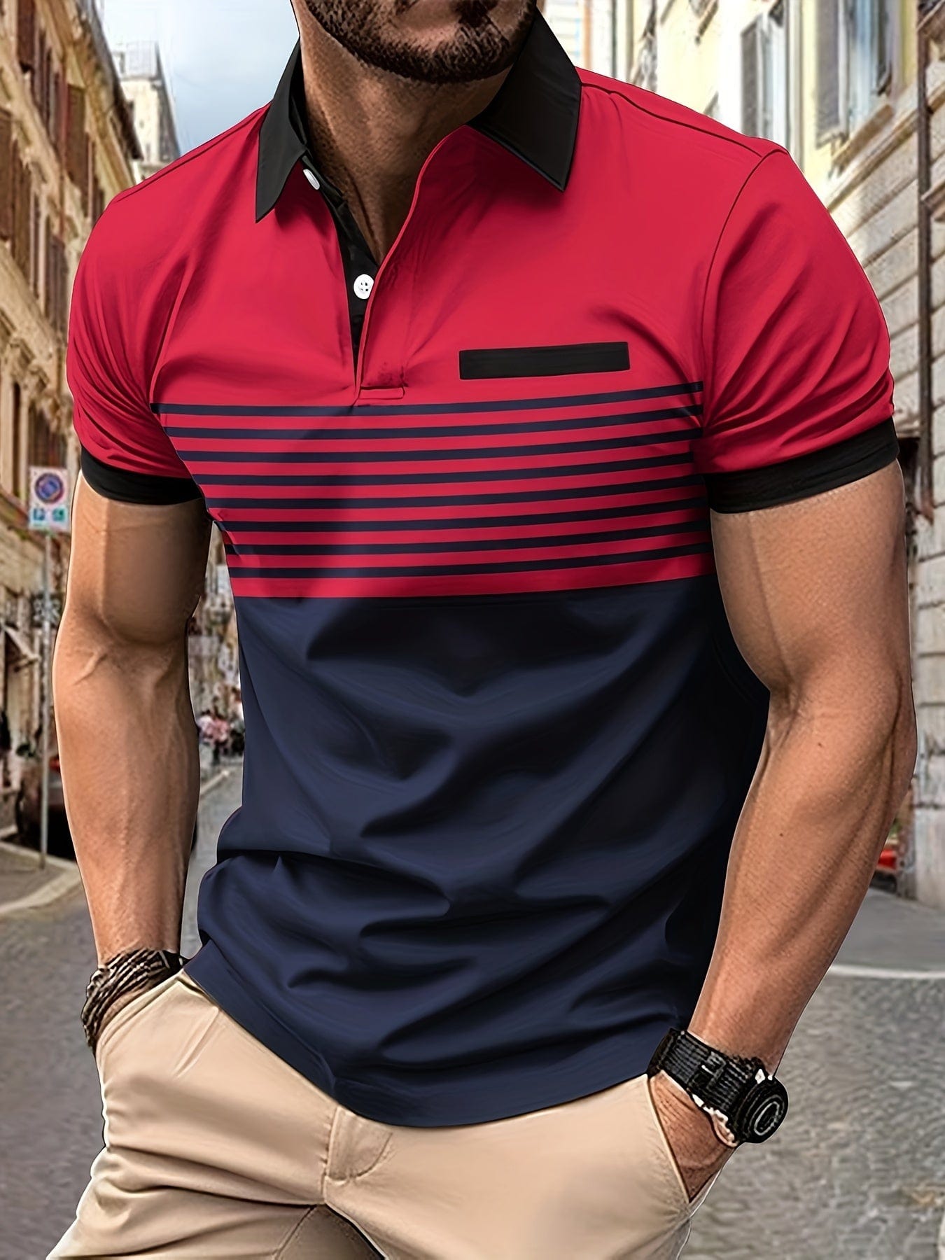 Polo Homme Marine à Manches Courtes et Rayures Élégantes - PanierRoyale