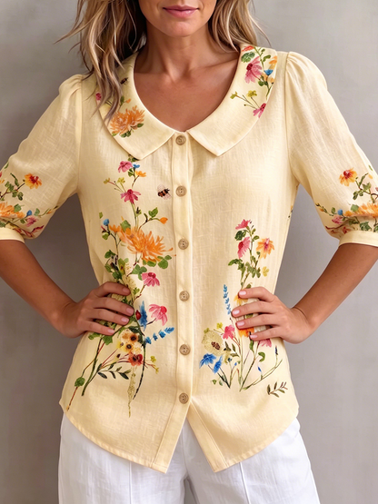 Blouse Femme Coton Lin Coupe Vintage Élégante