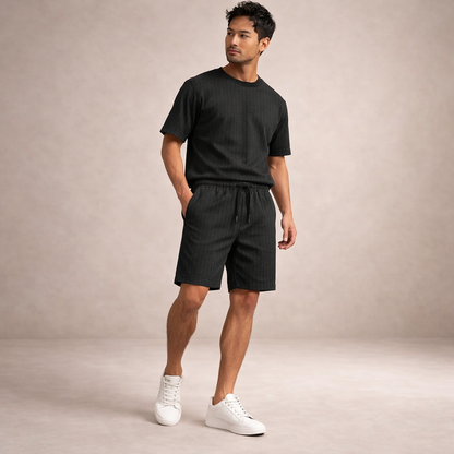 Short Homme Lin Mélangé Taille Cordon Coupe Décontractée