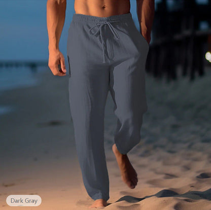 Pantalon Homme Décontracté Lin Beige pour Plage