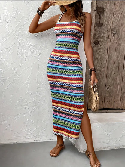 Robe Été Femme Rayée Décontractée sans Manches