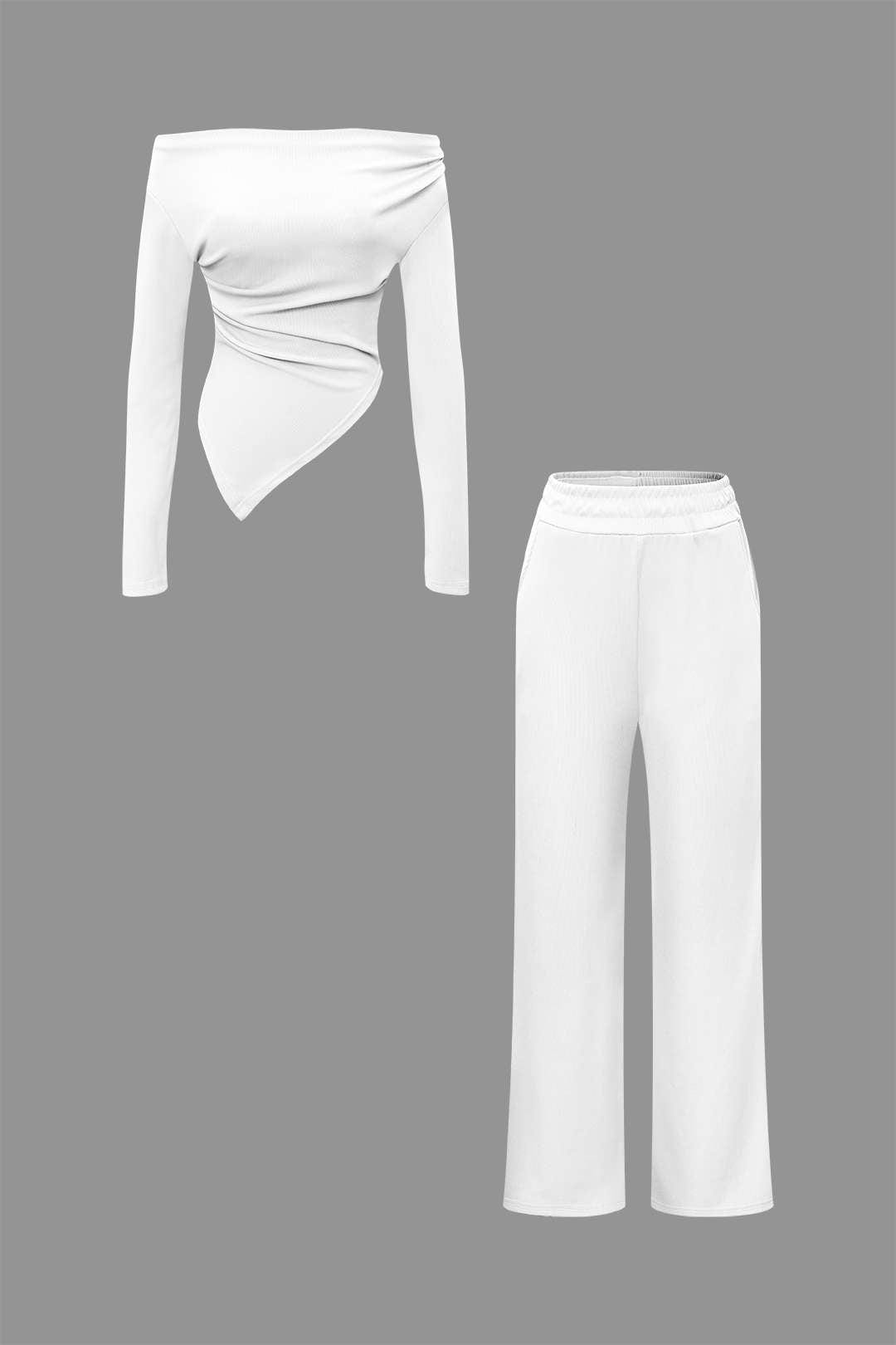 Ensemble Deux Pièces Élégant Asymétrique et Pantalon Large