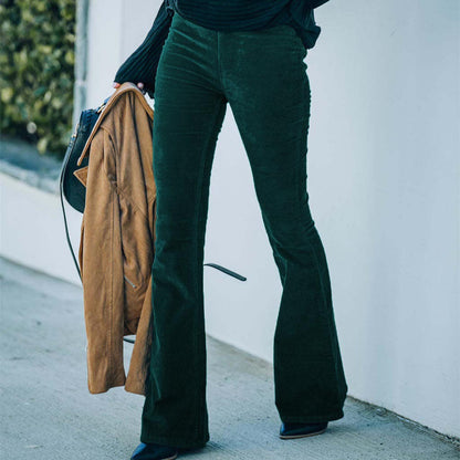 Pantalon Velours Élégant Vert Émeraude pour Femme - PanierRoyale