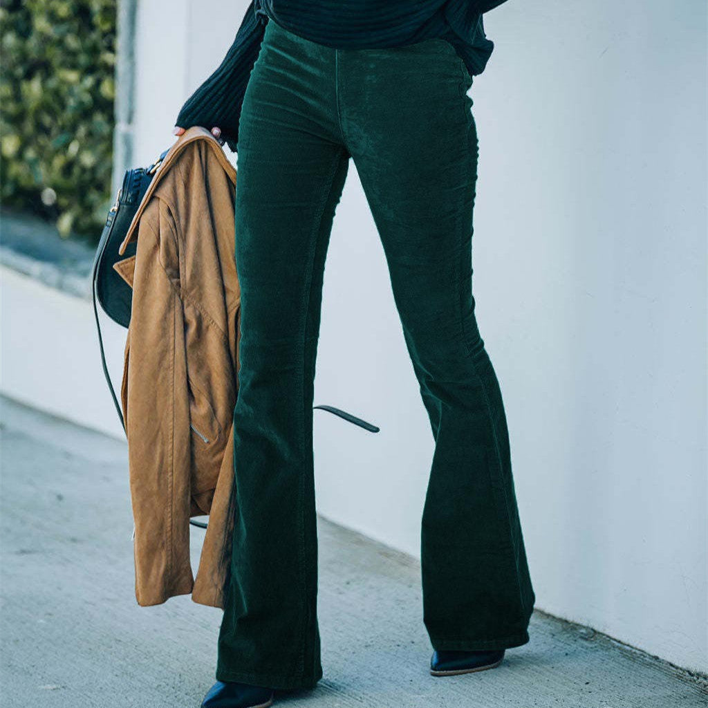 Pantalon Velours Élégant Vert Émeraude pour Femme