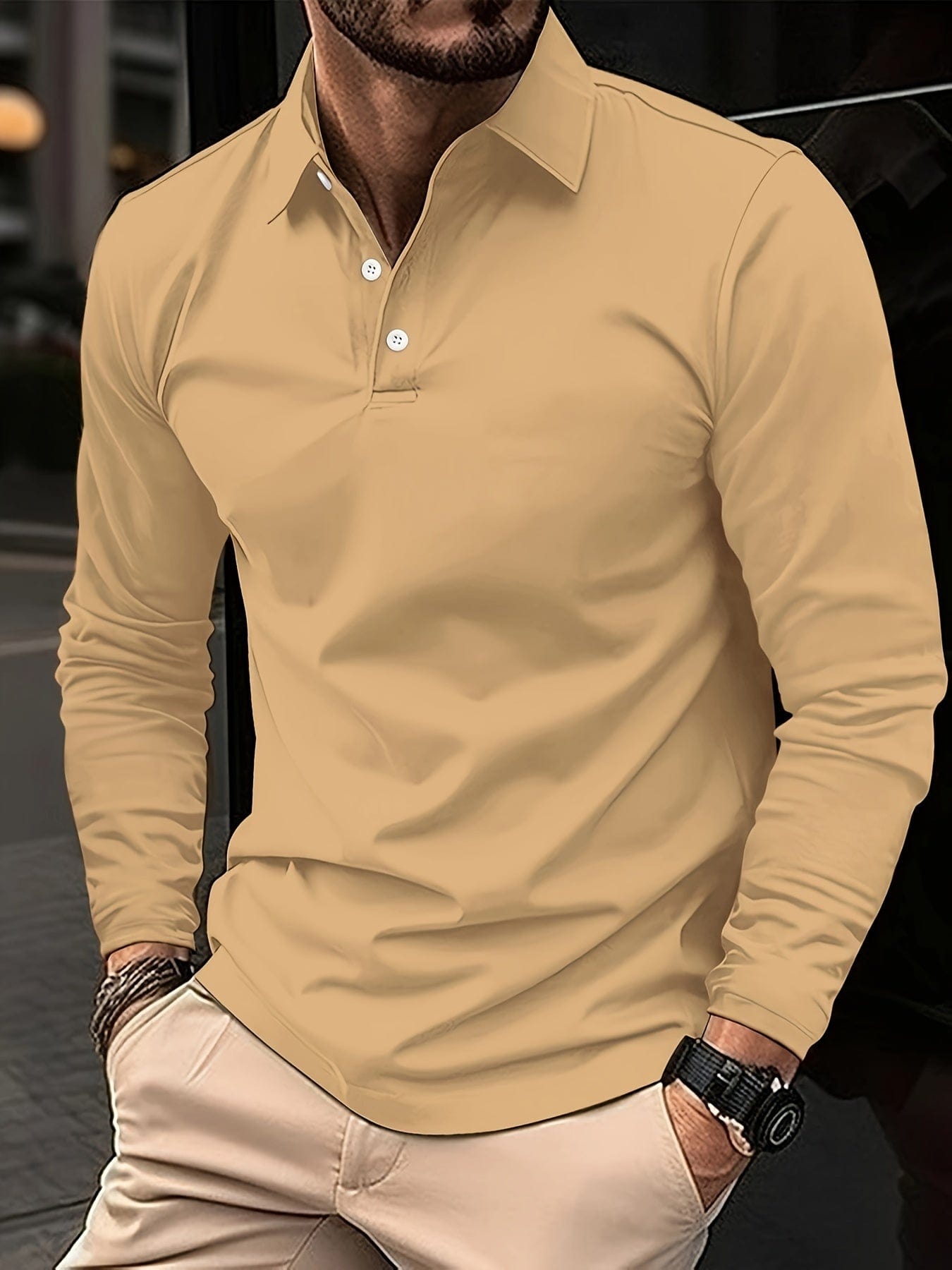 Polo Homme Manches Longues Confortable Coton