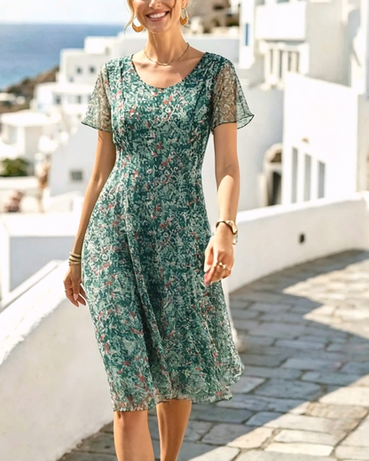 Robe Femme Coupe A en Tissu Léger Manches Courtes
