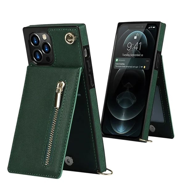 Housse pour iPhone Femme en Cuir avec Porte-cartes Zippé