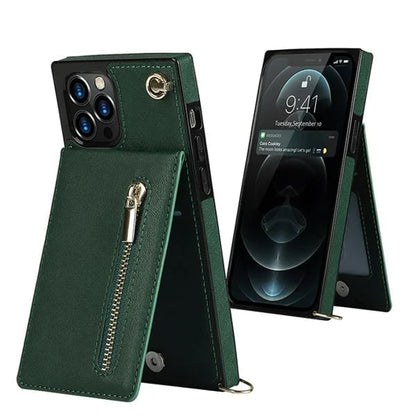 Housse pour iPhone Femme en Cuir avec Porte-cartes Zippé
