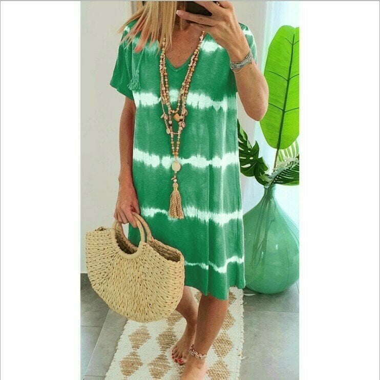 Robe T-shirt Femme Coton Col en V Manches Courtes