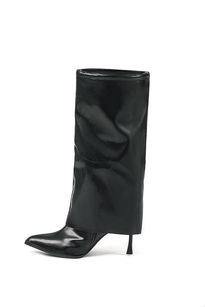 Bottines Noir Designer à Talon Haut et Look Oversize