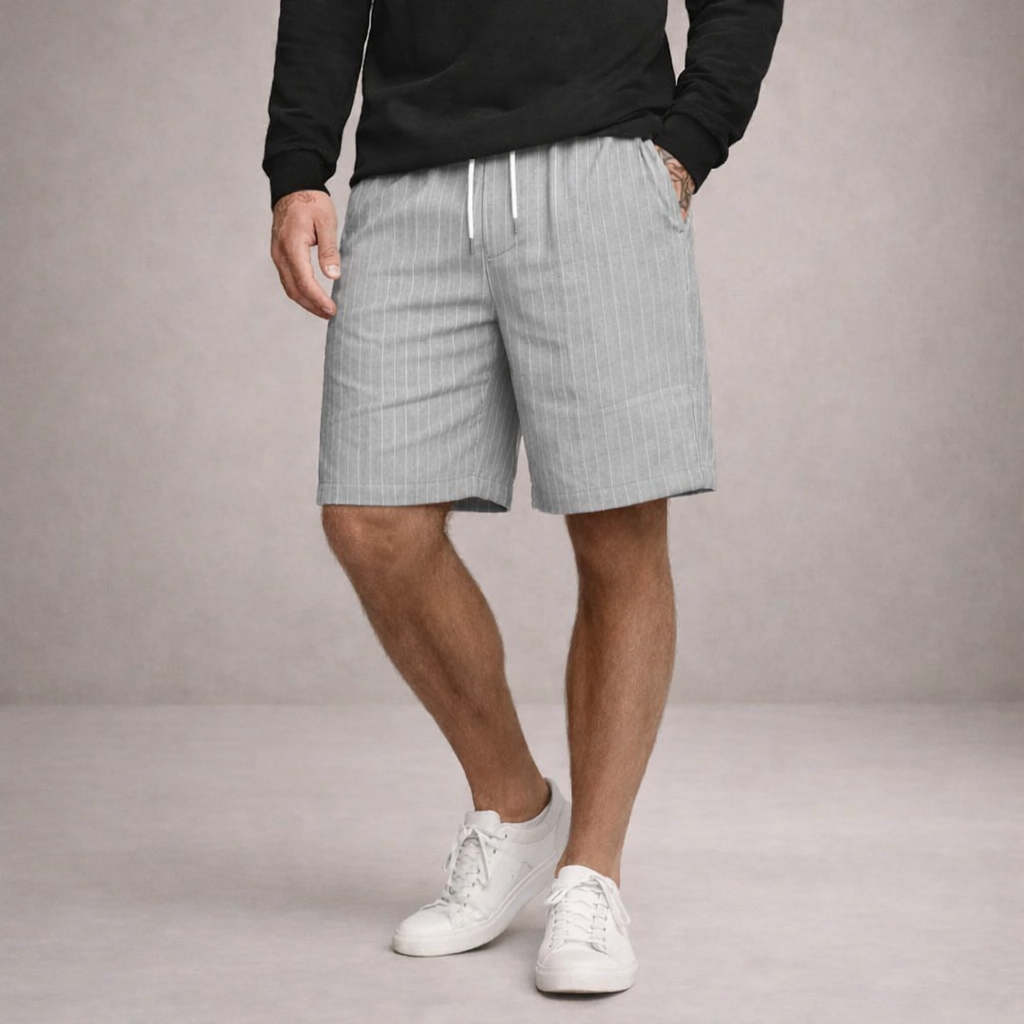 Short Homme Lin Mélangé Taille Cordon Coupe Décontractée