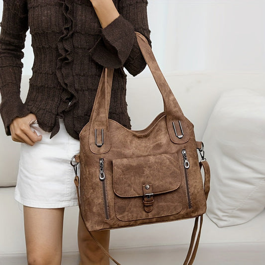 Sac à main cuir marron avec fermeture et poches intérieures - PanierRoyale