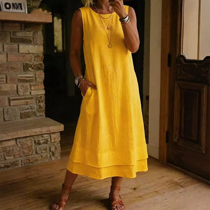 Robe midi Femme Sans Manches Volants Coupe Aline