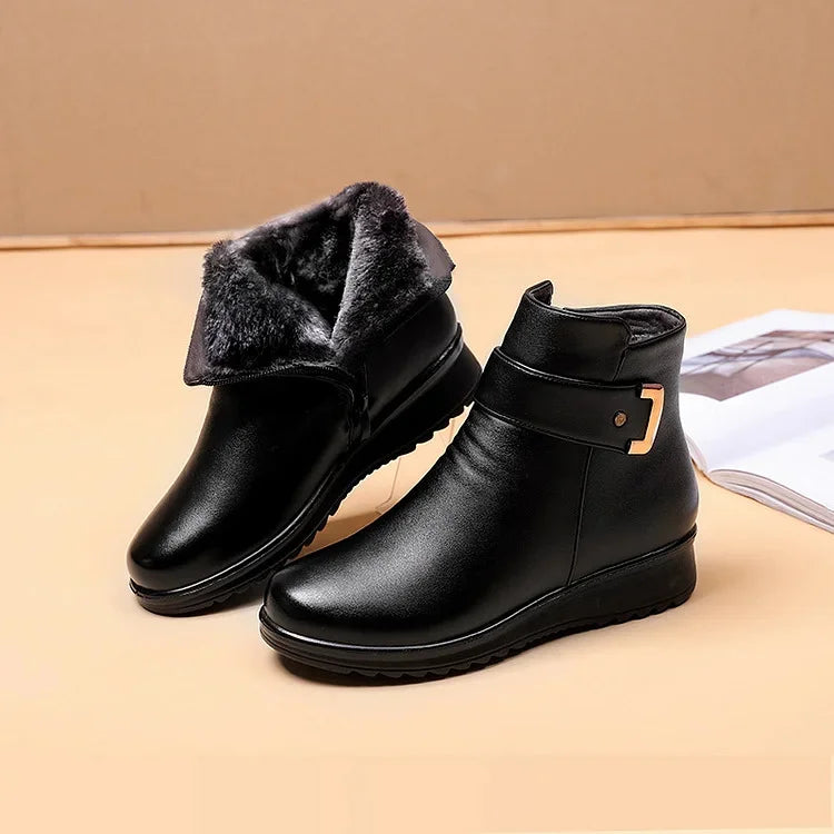 Bottines Femme Hiver Cuir Doux à Lacets - PanierRoyale