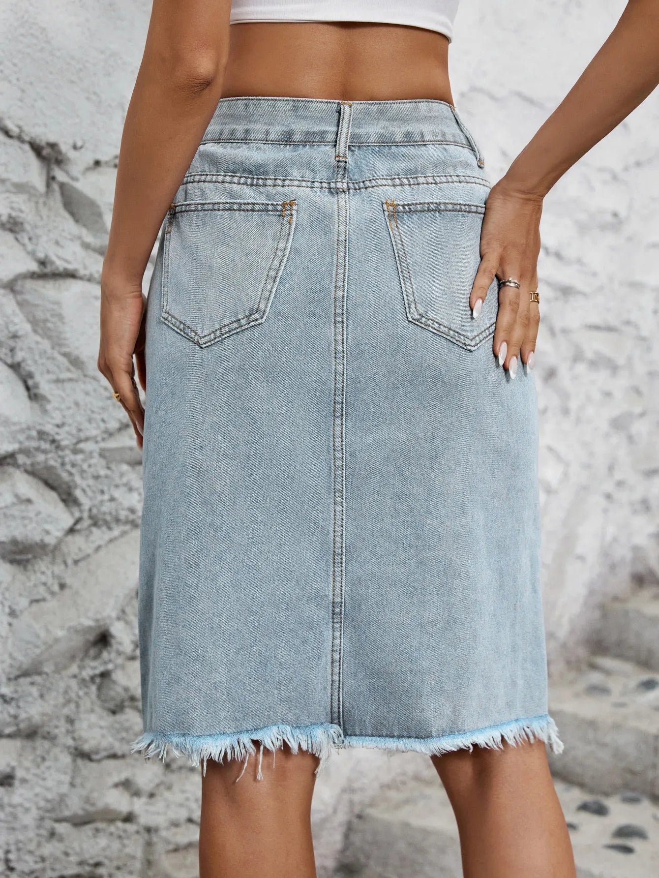 Jupe Femme Denim Taille Haute Fente Devant