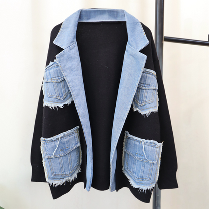 Gilet Femme Denim Tricoté Élégant - PanierRoyale