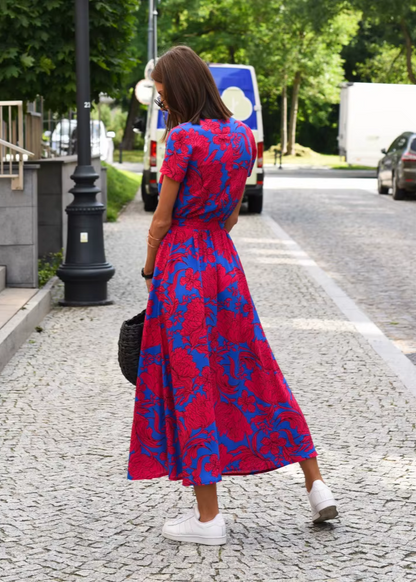 Robe Femme Fluide Coupe Portefeuille Motif Floral Manches Courtes