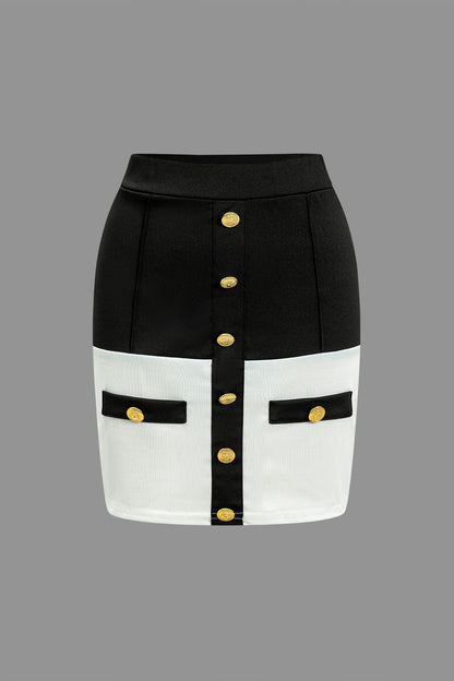 Robe Deux Pièces Élégante avec Boutons et Mini Jupe