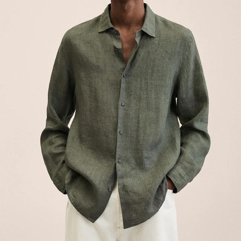 Chemise Homme Manches Longues en Lin, Style Élégant et Moderne