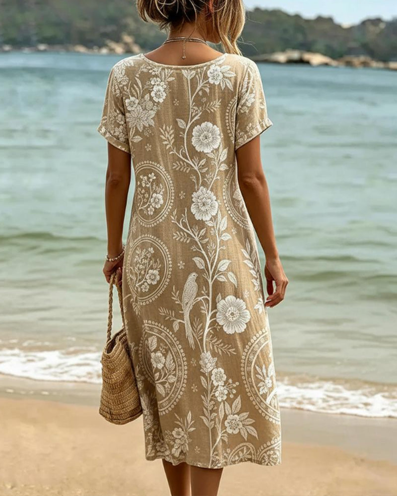 Robe midi Femme Coton Imprimé Floral Style Bohème