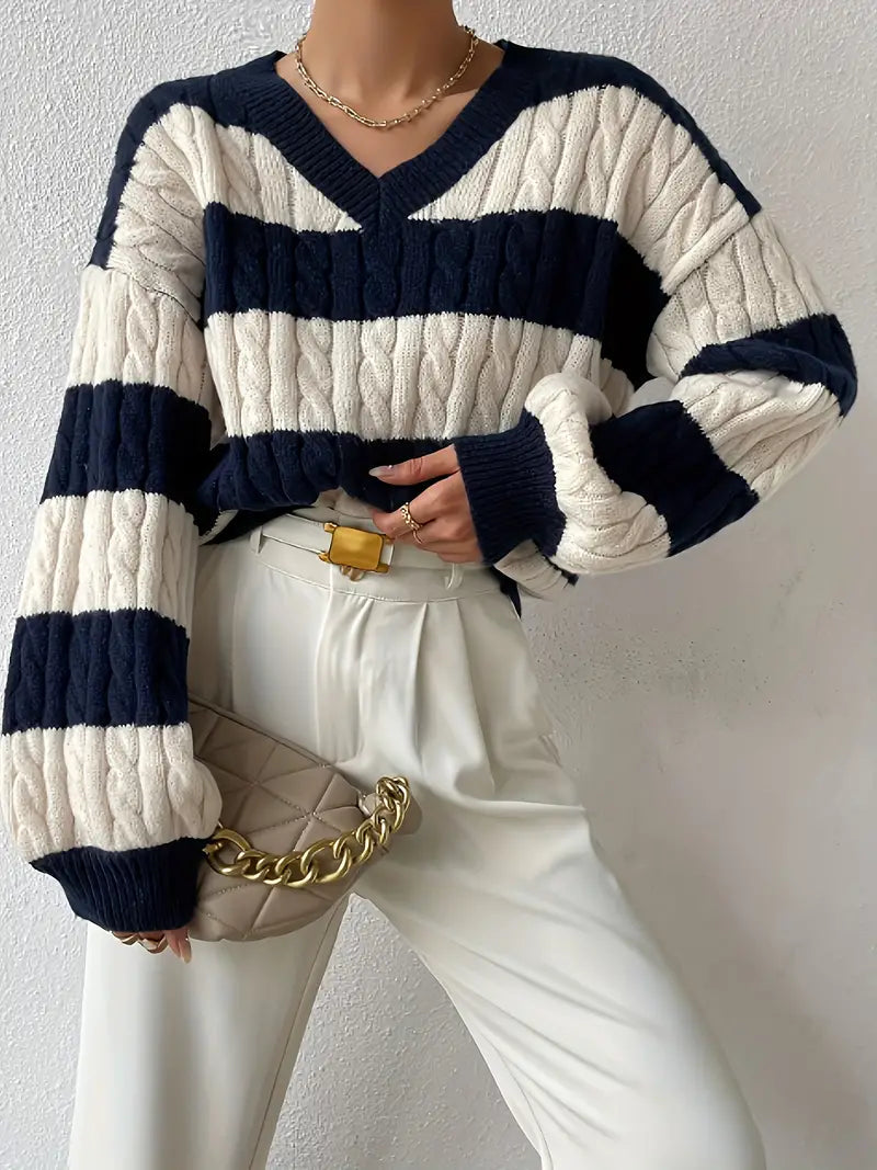 Pull à rayures décontracté col V pour homme - PanierRoyale