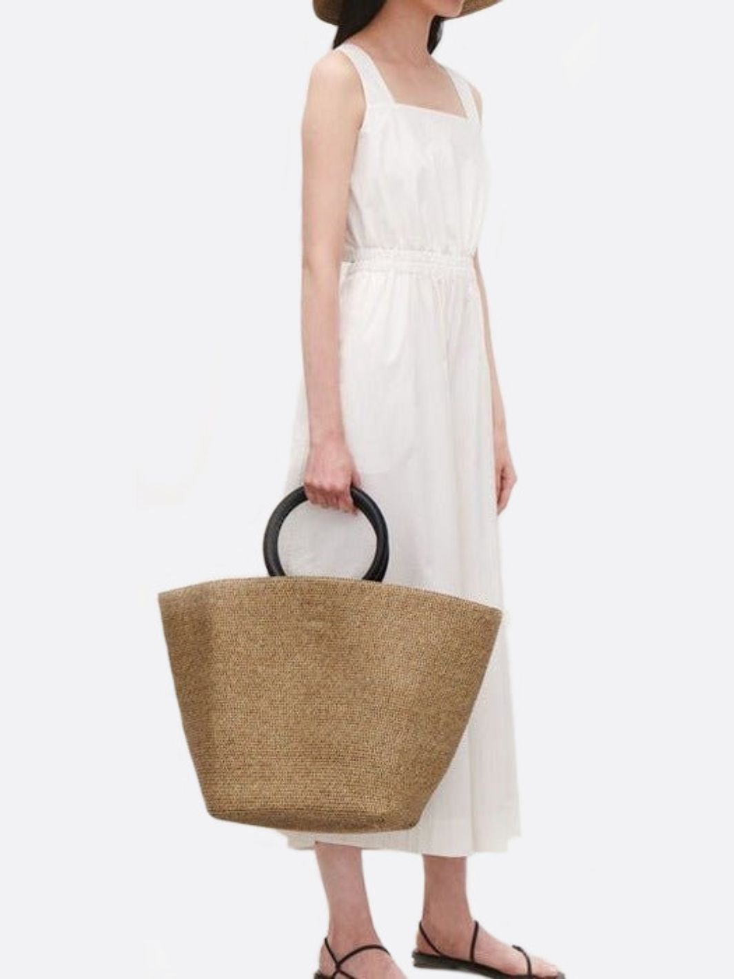 Sac Cabas Grand Modèle en Paille avec Poignées Cuir