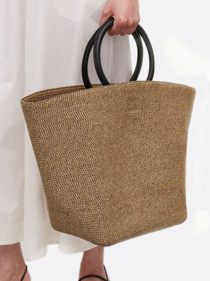 Sac Cabas Grand Modèle en Paille avec Poignées Cuir