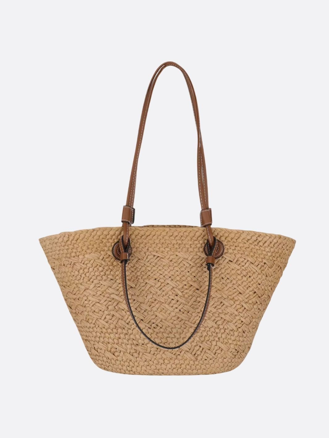 Sac à Main Paille Tressée avec Bretelles Cuir et Décor Corbeille - BerlinGlamour