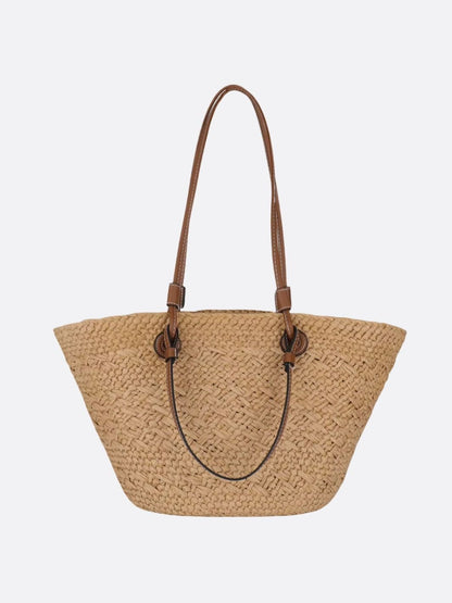 Sac à Main Paille Tressée avec Bretelles Cuir et Décor Corbeille - BerlinGlamour