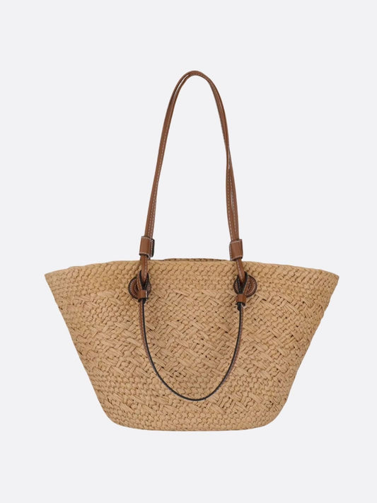 Sac à Main Paille Tressée avec Bretelles Cuir et Décor Corbeille - BerlinGlamour