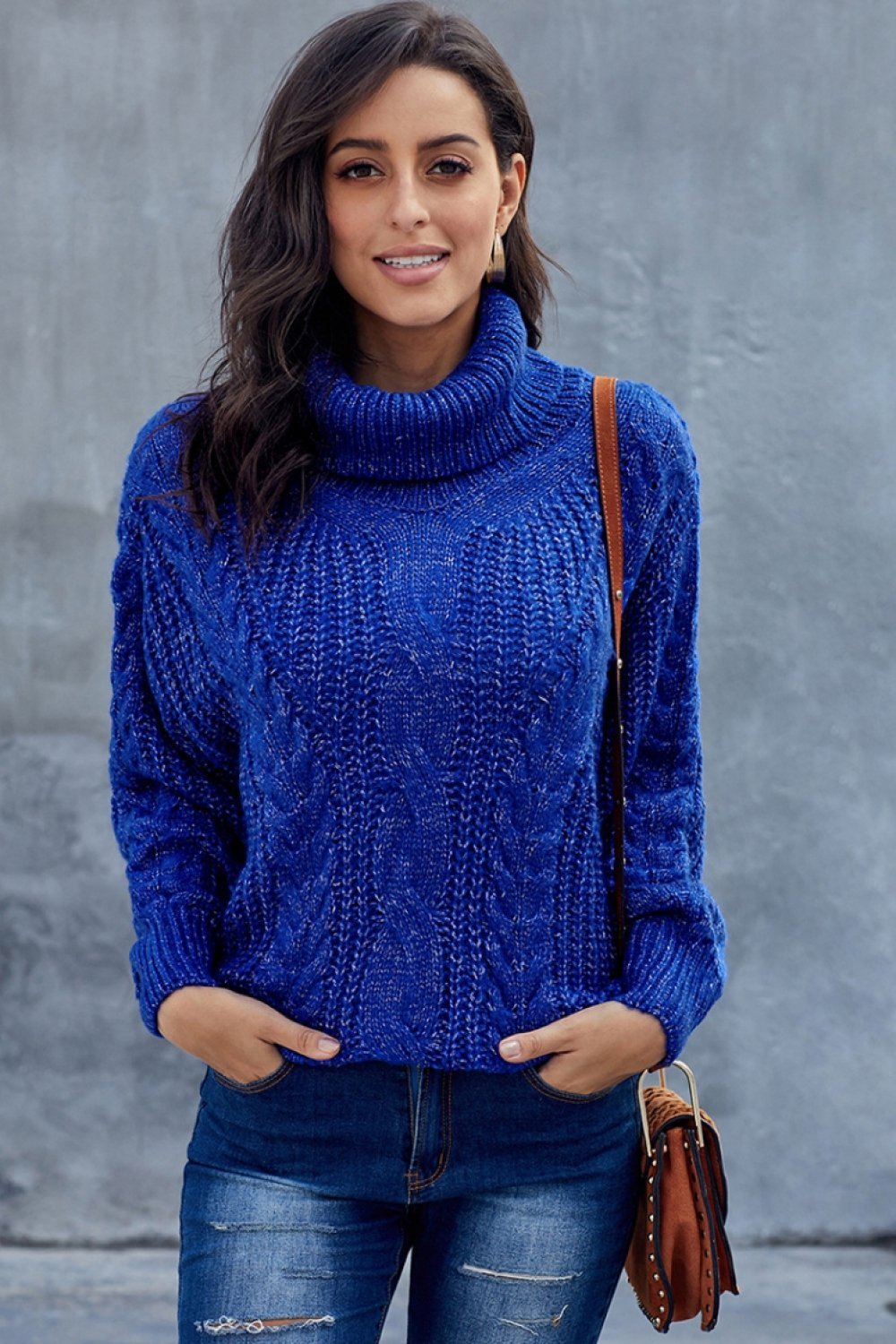 Pull Femme Col Roulé Doux et Chaud Marron