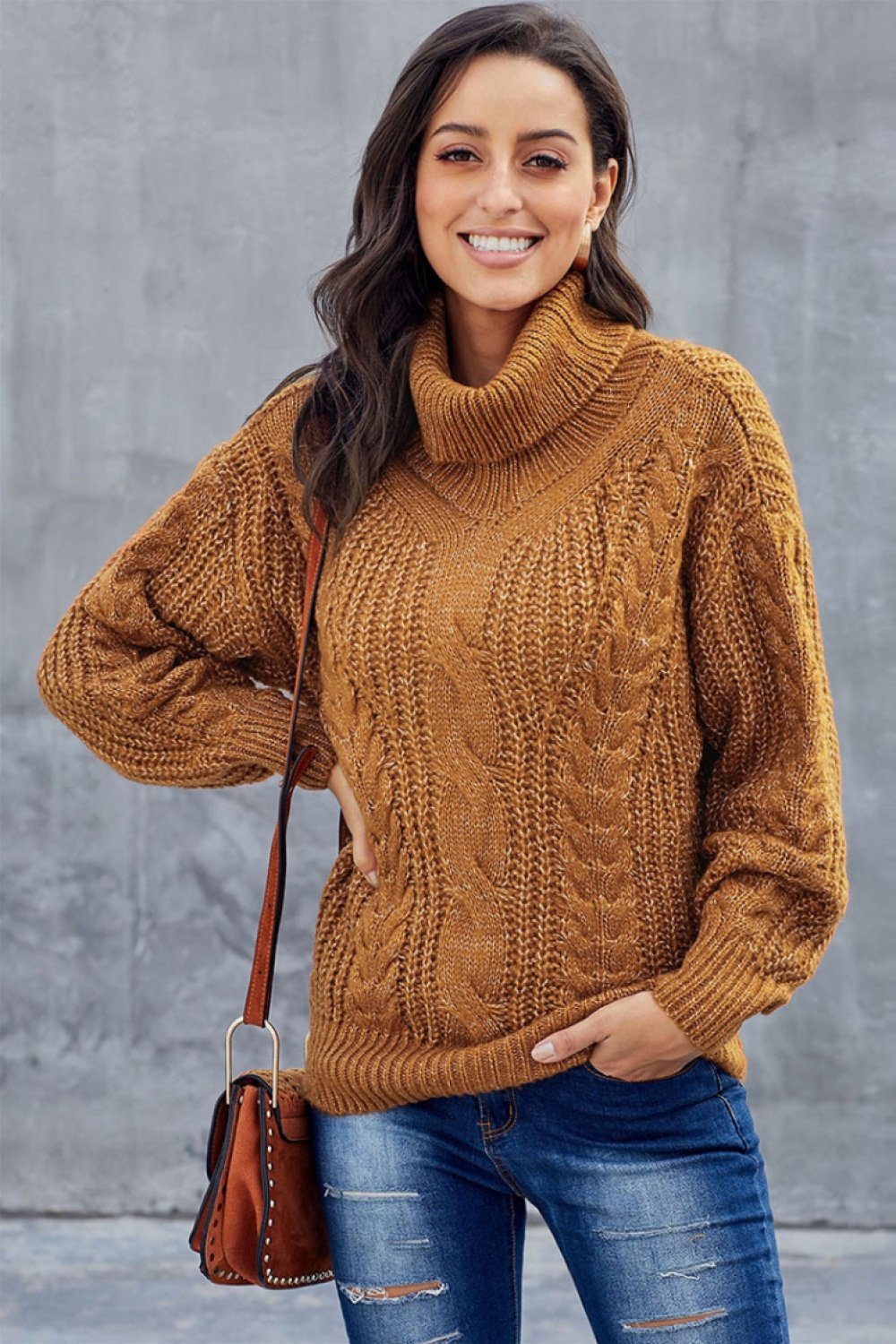 Pull Femme Col Roulé Doux et Chaud Marron - PanierRoyale